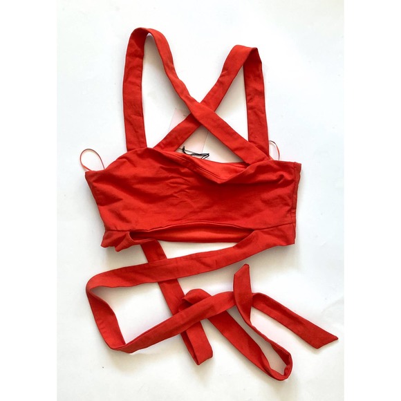 Superdown Revolve Elva Wrap Halter Tie Top Orange Size Medium - Picture 6 of 8